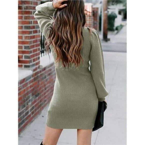 New Elasticity Slim Sweater Bodycon Mini Sweater Dress, Beauty Green - Picture 4 of 6
